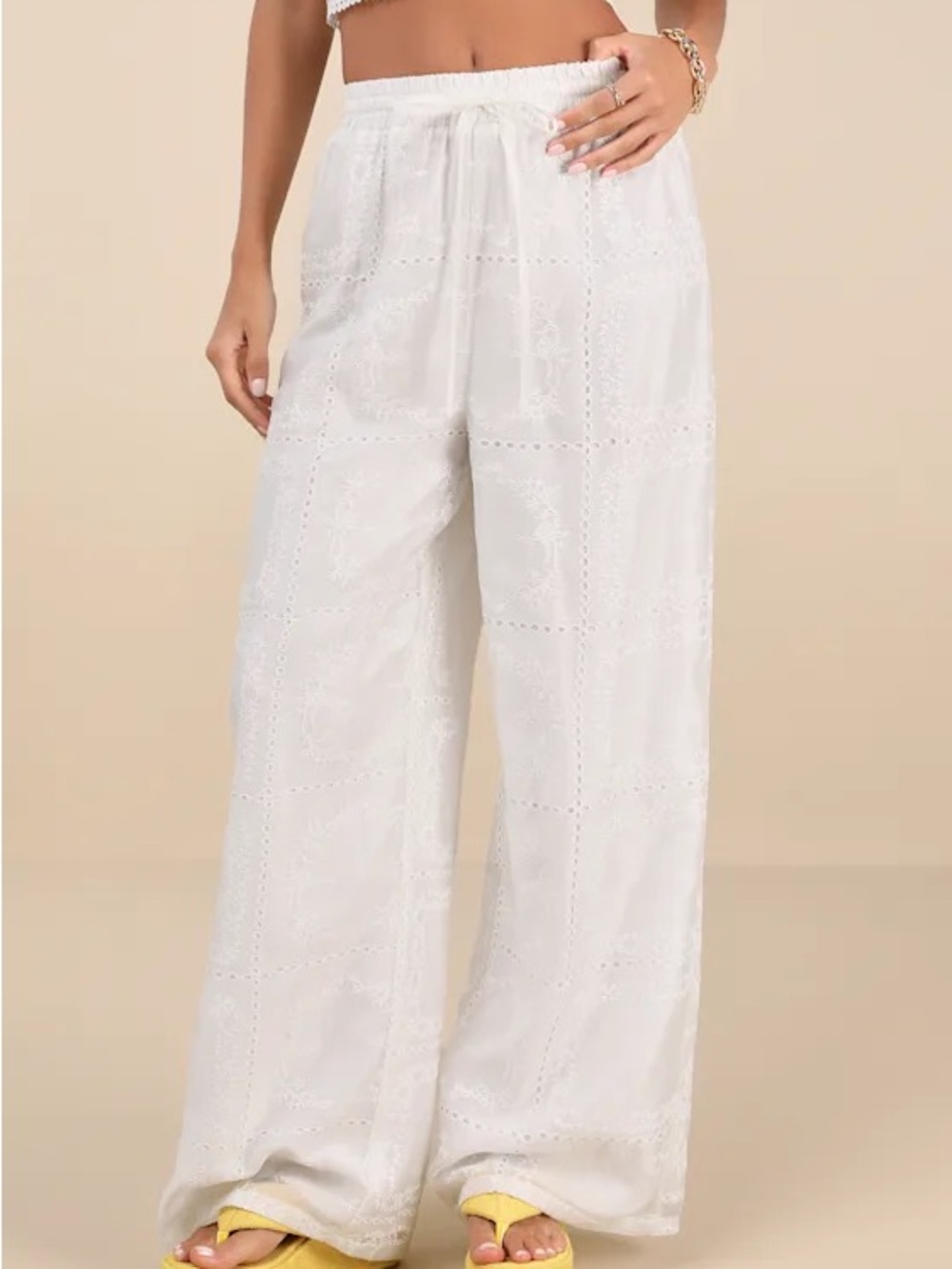 Lulu's White Eyelet Wide-Leg Pants